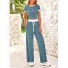 imageBTFBM Womens 2 Piece Outfits 2025 Spring Fashion Casual Clothes Ribbed Knit Crop Top Wide Leg Pants Tracksuit Lounge SetGrey Blue