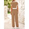 imageBTFBM Womens 2 Piece Outfits 2025 Spring Fashion Casual Clothes Ribbed Knit Crop Top Wide Leg Pants Tracksuit Lounge SetKhaki