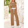 imageBTFBM Womens 2 Piece Outfits 2025 Spring Fashion Casual Clothes Ribbed Knit Crop Top Wide Leg Pants Tracksuit Lounge SetKhaki