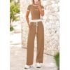 imageBTFBM Womens 2 Piece Outfits 2025 Spring Fashion Casual Clothes Ribbed Knit Crop Top Wide Leg Pants Tracksuit Lounge SetKhaki
