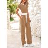 imageBTFBM Womens 2 Piece Outfits 2025 Spring Fashion Casual Clothes Ribbed Knit Crop Top Wide Leg Pants Tracksuit Lounge SetKhaki