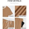 imageBTFBM Womens 2 Piece Outfits 2025 Spring Fashion Casual Clothes Ribbed Knit Crop Top Wide Leg Pants Tracksuit Lounge SetKhaki