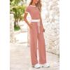imageBTFBM Womens 2 Piece Outfits 2025 Spring Fashion Casual Clothes Ribbed Knit Crop Top Wide Leg Pants Tracksuit Lounge SetPink