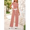 imageBTFBM Womens 2 Piece Outfits 2025 Spring Fashion Casual Clothes Ribbed Knit Crop Top Wide Leg Pants Tracksuit Lounge SetPink