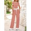 imageBTFBM Womens 2 Piece Outfits 2025 Spring Fashion Casual Clothes Ribbed Knit Crop Top Wide Leg Pants Tracksuit Lounge SetPink