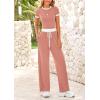 imageBTFBM Womens 2 Piece Outfits 2025 Spring Fashion Casual Clothes Ribbed Knit Crop Top Wide Leg Pants Tracksuit Lounge SetPink