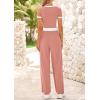 imageBTFBM Womens 2 Piece Outfits 2025 Spring Fashion Casual Clothes Ribbed Knit Crop Top Wide Leg Pants Tracksuit Lounge SetPink