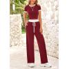 imageBTFBM Womens 2 Piece Outfits 2025 Spring Fashion Casual Clothes Ribbed Knit Crop Top Wide Leg Pants Tracksuit Lounge SetWine Red