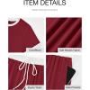 imageBTFBM Womens 2 Piece Outfits 2025 Spring Fashion Casual Clothes Ribbed Knit Crop Top Wide Leg Pants Tracksuit Lounge SetWine Red