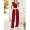 imageBTFBM Womens 2 Piece Outfits 2025 Spring Fashion Casual Clothes Ribbed Knit Crop Top Wide Leg Pants Tracksuit Lounge SetWine Red