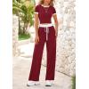 imageBTFBM Womens 2 Piece Outfits 2025 Spring Fashion Casual Clothes Ribbed Knit Crop Top Wide Leg Pants Tracksuit Lounge SetWine Red