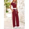 imageBTFBM Womens 2 Piece Outfits 2025 Spring Fashion Casual Clothes Ribbed Knit Crop Top Wide Leg Pants Tracksuit Lounge SetWine Red