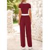 imageBTFBM Womens 2 Piece Outfits 2025 Spring Fashion Casual Clothes Ribbed Knit Crop Top Wide Leg Pants Tracksuit Lounge SetWine Red