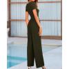 imageBTFBM Womens Casual 2 Pieces Outfits Dressy Square Neck Short Sleeve Bodysuit Drawstring Pants Knit Lounge Matching SetsSolid Army Green