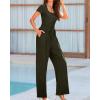 imageBTFBM Womens Casual 2 Pieces Outfits Dressy Square Neck Short Sleeve Bodysuit Drawstring Pants Knit Lounge Matching SetsSolid Army Green