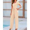 imageBTFBM Womens Casual 2 Pieces Outfits Dressy Square Neck Short Sleeve Bodysuit Drawstring Pants Knit Lounge Matching SetsSolid Beige