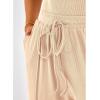 imageBTFBM Womens Casual 2 Pieces Outfits Dressy Square Neck Short Sleeve Bodysuit Drawstring Pants Knit Lounge Matching SetsSolid Beige