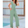 imageBTFBM Womens Casual 2 Pieces Outfits Dressy Square Neck Short Sleeve Bodysuit Drawstring Pants Knit Lounge Matching SetsSolid Fruit Green