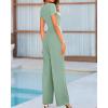 imageBTFBM Womens Casual 2 Pieces Outfits Dressy Square Neck Short Sleeve Bodysuit Drawstring Pants Knit Lounge Matching SetsSolid Fruit Green