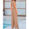 imageBTFBM Womens Casual 2 Pieces Outfits Dressy Square Neck Short Sleeve Bodysuit Drawstring Pants Knit Lounge Matching SetsSolid Khaki
