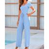 imageBTFBM Womens Casual 2 Pieces Outfits Dressy Square Neck Short Sleeve Bodysuit Drawstring Pants Knit Lounge Matching SetsSolid Light Blue