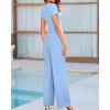 imageBTFBM Womens Casual 2 Pieces Outfits Dressy Square Neck Short Sleeve Bodysuit Drawstring Pants Knit Lounge Matching SetsSolid Light Blue