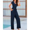 imageBTFBM Womens Casual 2 Pieces Outfits Dressy Square Neck Short Sleeve Bodysuit Drawstring Pants Knit Lounge Matching SetsSolid Navy