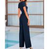 imageBTFBM Womens Casual 2 Pieces Outfits Dressy Square Neck Short Sleeve Bodysuit Drawstring Pants Knit Lounge Matching SetsSolid Navy