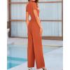 imageBTFBM Womens Casual 2 Pieces Outfits Dressy Square Neck Short Sleeve Bodysuit Drawstring Pants Knit Lounge Matching SetsSolid Orange