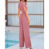 imageBTFBM Womens Casual 2 Pieces Outfits Dressy Square Neck Short Sleeve Bodysuit Drawstring Pants Knit Lounge Matching SetsSolid Pink