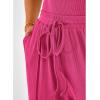 imageBTFBM Womens Casual 2 Pieces Outfits Dressy Square Neck Short Sleeve Bodysuit Drawstring Pants Knit Lounge Matching SetsSolid Rose Red