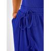 imageBTFBM Womens Casual 2 Pieces Outfits Dressy Square Neck Short Sleeve Bodysuit Drawstring Pants Knit Lounge Matching SetsSolid Royal Blue