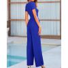 imageBTFBM Womens Casual 2 Pieces Outfits Dressy Square Neck Short Sleeve Bodysuit Drawstring Pants Knit Lounge Matching SetsSolid Royal Blue