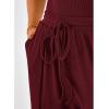 imageBTFBM Womens Casual 2 Pieces Outfits Dressy Square Neck Short Sleeve Bodysuit Drawstring Pants Knit Lounge Matching SetsSolid Wine Red