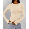 imageBTFBM Womens Casual Long Sleeve Tops Spring Fall 2025 Crew Neck Workout Shirt Stretchy Slim Fit Basic Y2K Going Out TopBeige