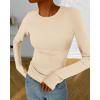 imageBTFBM Womens Casual Long Sleeve Tops Spring Fall 2025 Crew Neck Workout Shirt Stretchy Slim Fit Basic Y2K Going Out TopBeige