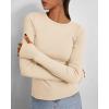 imageBTFBM Womens Casual Long Sleeve Tops Spring Fall 2025 Crew Neck Workout Shirt Stretchy Slim Fit Basic Y2K Going Out TopBeige