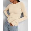 imageBTFBM Womens Casual Long Sleeve Tops Spring Fall 2025 Crew Neck Workout Shirt Stretchy Slim Fit Basic Y2K Going Out TopBeige
