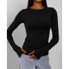 imageBTFBM Womens Casual Long Sleeve Tops Spring Fall 2025 Crew Neck Workout Shirt Stretchy Slim Fit Basic Y2K Going Out TopBlack