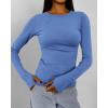 imageBTFBM Womens Casual Long Sleeve Tops Spring Fall 2025 Crew Neck Workout Shirt Stretchy Slim Fit Basic Y2K Going Out TopBlue
