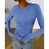 imageBTFBM Womens Casual Long Sleeve Tops Spring Fall 2025 Crew Neck Workout Shirt Stretchy Slim Fit Basic Y2K Going Out TopBlue