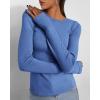 imageBTFBM Womens Casual Long Sleeve Tops Spring Fall 2025 Crew Neck Workout Shirt Stretchy Slim Fit Basic Y2K Going Out TopBlue