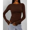 imageBTFBM Womens Casual Long Sleeve Tops Spring Fall 2025 Crew Neck Workout Shirt Stretchy Slim Fit Basic Y2K Going Out TopCoffee