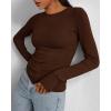 imageBTFBM Womens Casual Long Sleeve Tops Spring Fall 2025 Crew Neck Workout Shirt Stretchy Slim Fit Basic Y2K Going Out TopCoffee