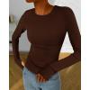 imageBTFBM Womens Casual Long Sleeve Tops Spring Fall 2025 Crew Neck Workout Shirt Stretchy Slim Fit Basic Y2K Going Out TopCoffee