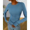imageBTFBM Womens Casual Long Sleeve Tops Spring Fall 2025 Crew Neck Workout Shirt Stretchy Slim Fit Basic Y2K Going Out TopGrey Blue