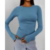 imageBTFBM Womens Casual Long Sleeve Tops Spring Fall 2025 Crew Neck Workout Shirt Stretchy Slim Fit Basic Y2K Going Out TopGrey Blue