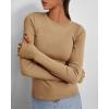 imageBTFBM Womens Casual Long Sleeve Tops Spring Fall 2025 Crew Neck Workout Shirt Stretchy Slim Fit Basic Y2K Going Out TopKhaki