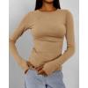 imageBTFBM Womens Casual Long Sleeve Tops Spring Fall 2025 Crew Neck Workout Shirt Stretchy Slim Fit Basic Y2K Going Out TopKhaki