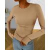 imageBTFBM Womens Casual Long Sleeve Tops Spring Fall 2025 Crew Neck Workout Shirt Stretchy Slim Fit Basic Y2K Going Out TopKhaki